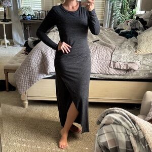 Leith Charcoal Long Sleeve Dress with Slit Medium